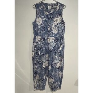 VTG Laura Ashley M Cotton Jumpsuit Floral Cottage Romper Modest 80's Mom Rare